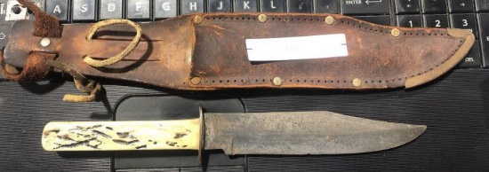 Vintage Colonial Bowie Knife w/ Leather Sheath Blade As Is                    #4-7