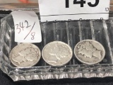 3 -.9 Silver Mercury Dimes 1941, 1941 D, 1945 High Bidder to Pay 3X$          Dish Not Included