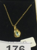 Blue/Green Stone in Gold Toned Necklace w/ Box #1