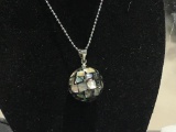 Abalone Shell Ball Pendant on Chain Necklace