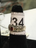 Silver Marcasite and Red Stone Ring sz 7 #9