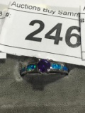 Sterling Opal & Purple Stone Ring sz 5