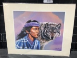 Wolf and Native Americian Matted Print