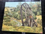 Vintage Wagon Wheel Country Scene Print
