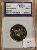 2008 P Sacagawea $1 Dollar MS-65 Coins, 1st Day of Issue Slabbed Coin