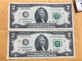 (2)  2013 $2 Dollar Sequential Crisp Notes