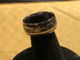 Stainless Steel and Abalone Shell & Koa Wood Ring sz 6
