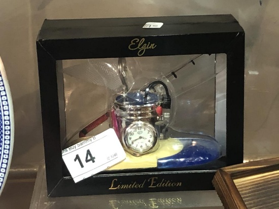 NIB Elgin Fishing Theme Clock #18