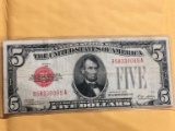 1928 $5 Five Dollar Red Dot Note