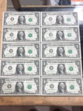 2009 -10 Consecutive Numbers $1 Dollar Notes