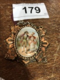 Vintage Plated Hanging Pendant w/ Picture 1 3/4