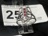 Sterling Ring w/ Red Inlaid Stones sz 6.25