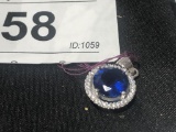 Round Sterling Pendant w/Blue & Clear Stones 3/4