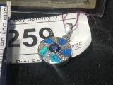 Round Sterling Pendant w/Clear and Blue Stones 1
