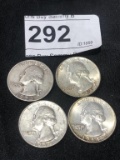 4 Silver Washington Quarters 1954 (3) 1964