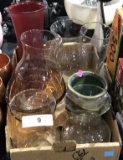 5 Clear Glass Vases, 1 Red, 1 Orange 1 Pottery