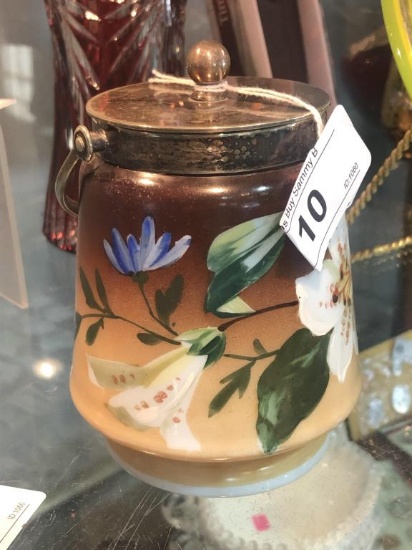 Victorian Hand Painted Condiment Jar W/ Metal Lid