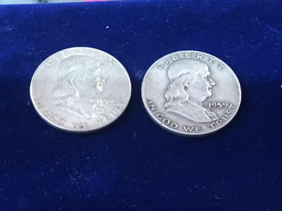 2- ben franklin 1/2 dollar coins   1959,1963
