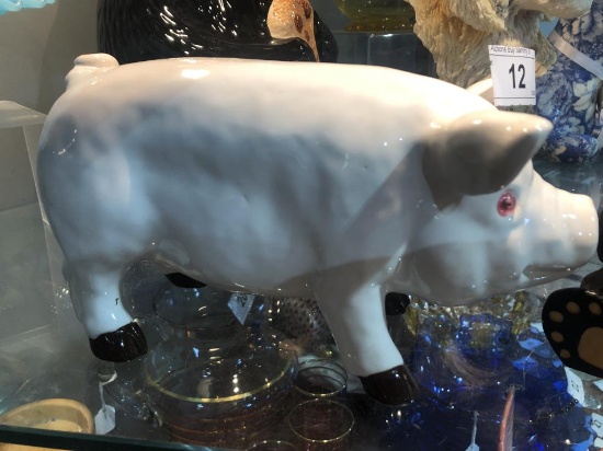 White Ceramic Pig 10" long