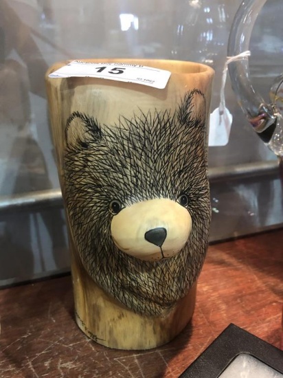 "Beary Fuzzy" Drawn Bear Candle Holder 7 1/2" T