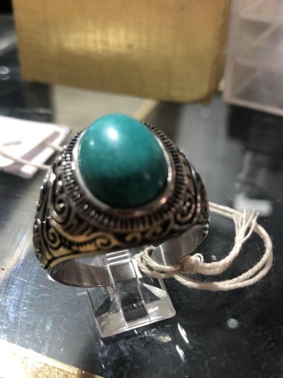 Men's Ring w/ Blue Turquoise Stone sz 15.5