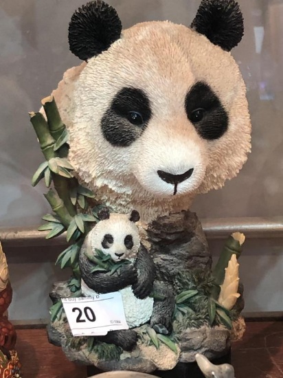 Panda Bust Statue w/ Smaller Panda 8 1/2" Tall