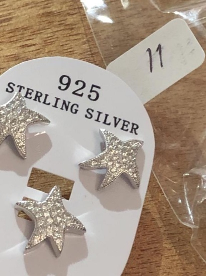 Sterling Silver Star Earrings and Matching Pendant