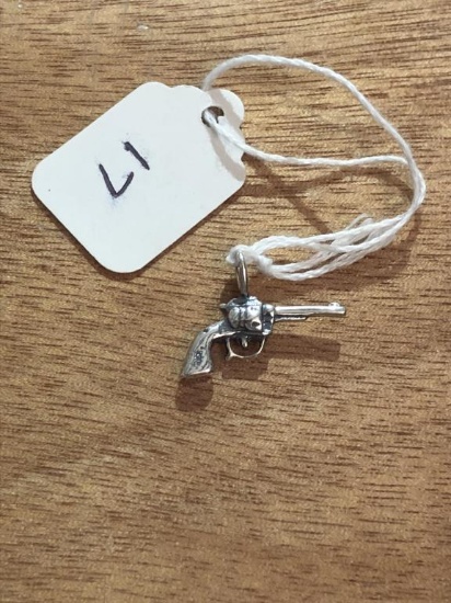 Sterling Silver Small Revolver Pistol Pendant/Char