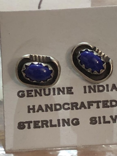 Sterling Silver Stud  Indian Made Lapis Earrings