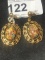 Gold Metal Earrings w/ Colored Flakes 1 1/2