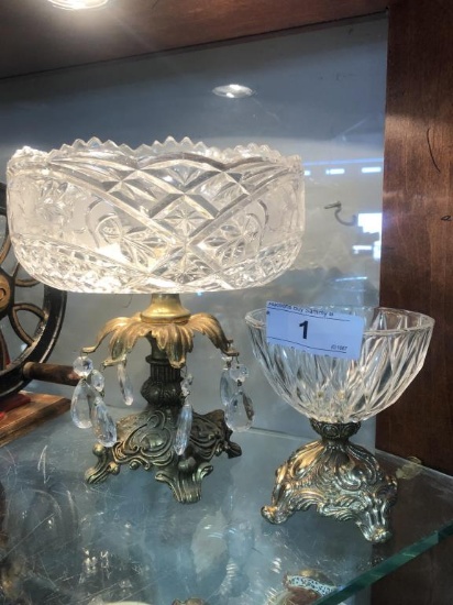 Crystal Pedestal Bowl w/ Hanging Prisms and Small