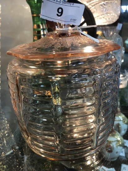 VTG Pink Depression Glass Biscuit Jar Marriage