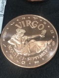 .999 1oz Copper Round - Virgo Zodiac Sign