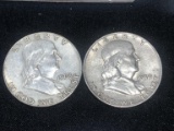 2 Silver Franklin Half Dollars - 1959 D, 1963 D