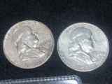 2 Silver Franklin Half Dollars - 1960 D, 1958 D