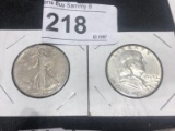 2 Silver Half Dollars - 1963 P Franklin & 1927 S