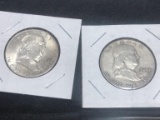 2 Silver Franklin Half Dollars -  1960 D, 1963 D