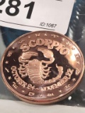 .999 1oz Copper Round - Scorpio Zodiac Token
