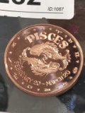 .999 1oz Copper Round - Pisces Zodiac Token