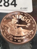 .999 1oz Copper Round - Virgo Zodiac Token