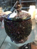 VTG Carnival Glass Lidded Candy Dish   6 3/8