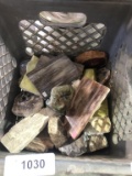 petrified wood and stone pieces