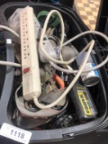 tote of tols, tie down ratchet and AC power strips