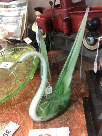 art glass green to clear swan