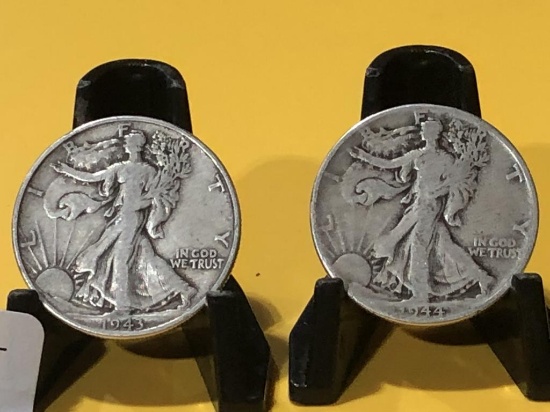 2 - Walking Liberty Silver Half Dollar -1943, 1944