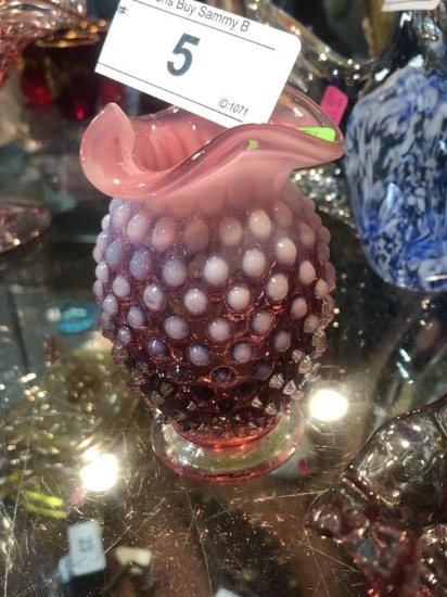 Vintage Fenton Pink Hobnail w/ Fluted Edge Vase #187