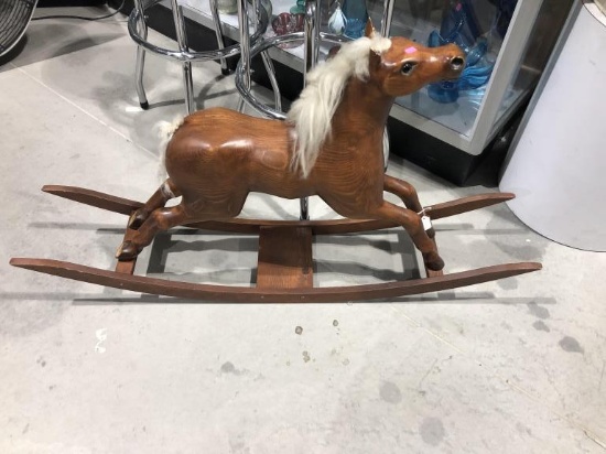 Hand Carved Wood Rocking Horse - Ears are Chipped