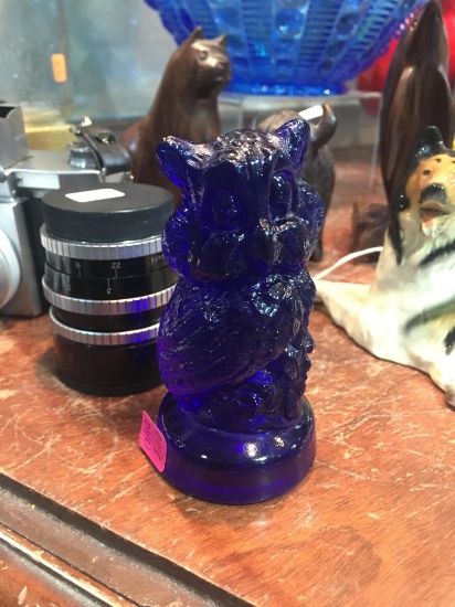 Cobalt Glass Owl Stamped Joe St Clair