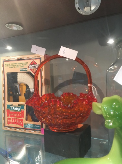 Orange Glass Basket With Fluted Edges