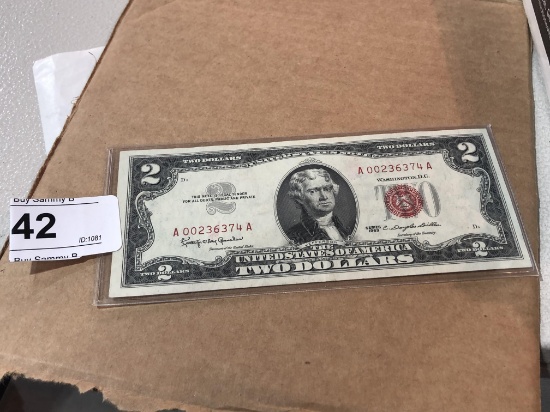 1963 $2 Two Dollar Red Dot Note